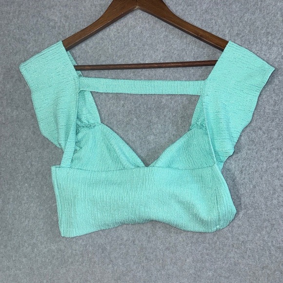 SHEIN Mint Green Textured Twist Front Ruffle Crop Top sz S sz2412207897018 - Picture 7 of 8